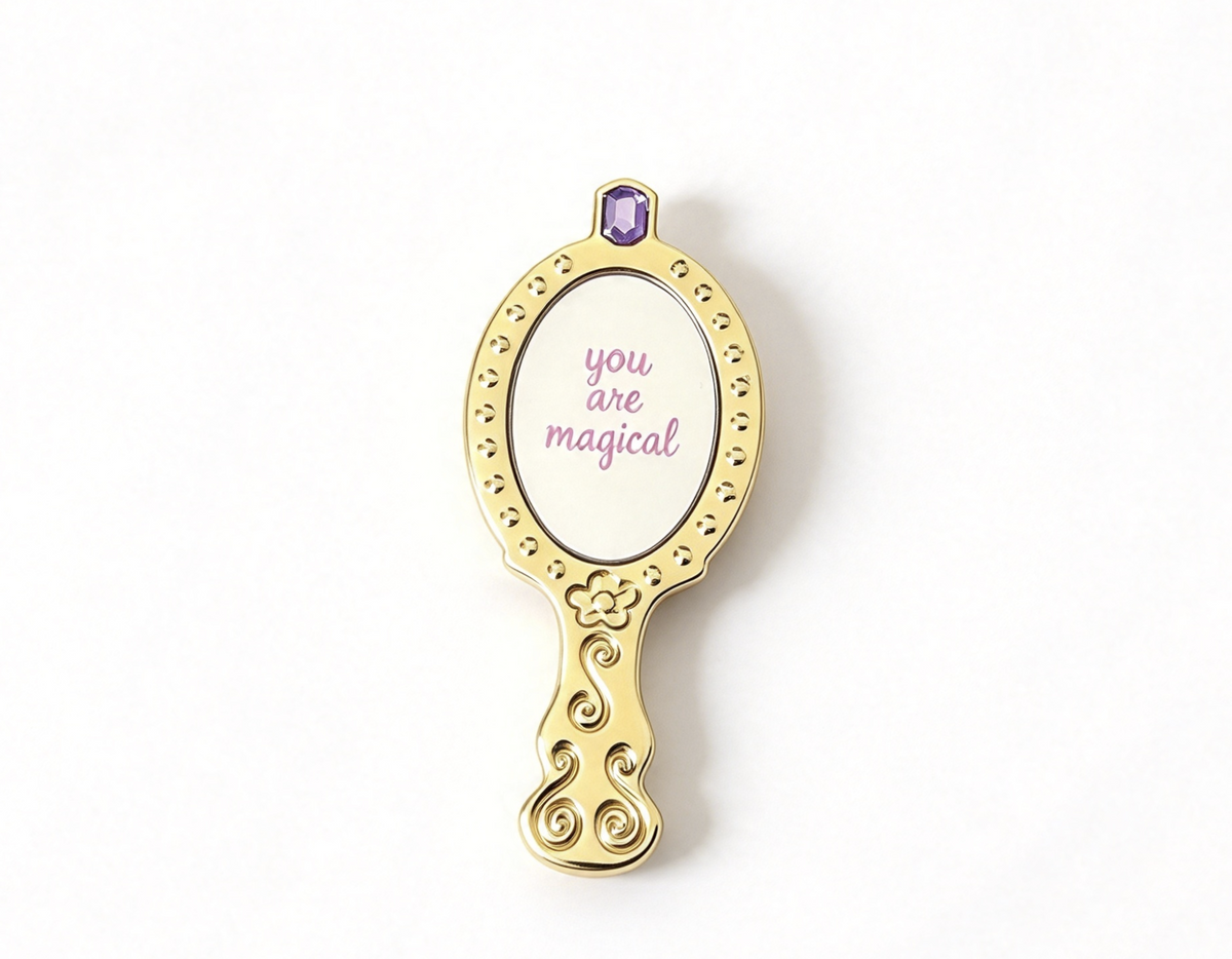 Golden Embossed Handheld Magic Mirror With Purple Gem For 14.5'' Doll