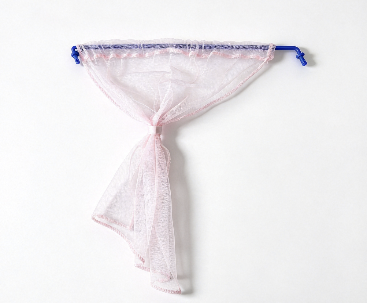 Pink Mesh Curtain & Rod For 18'' Doll Camp Hangout