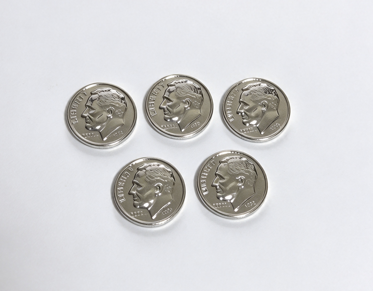 5Pcs Pretend One Dime Copy Metal Coins For 18'' Doll Play Money Set