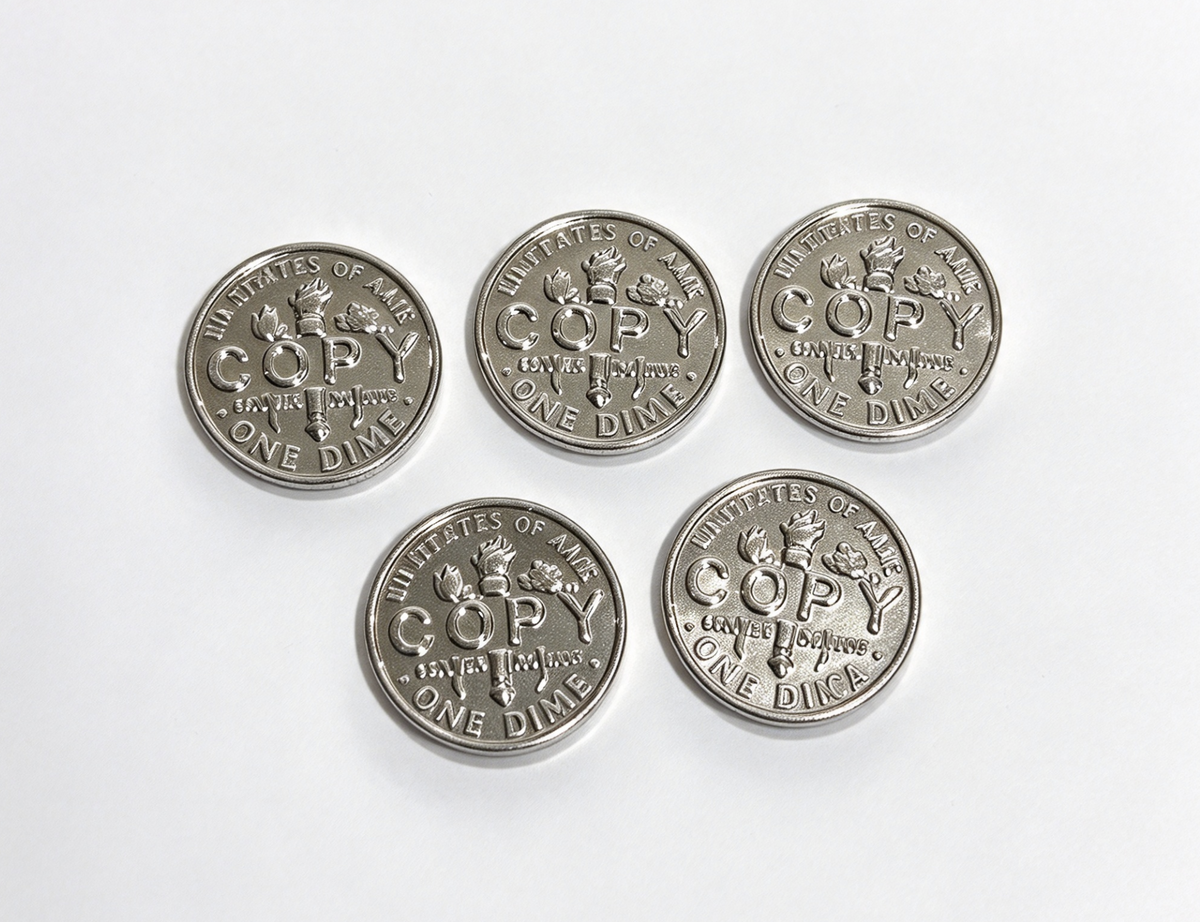5Pcs Pretend One Dime Copy Metal Coins For 18'' Doll Play Money Set