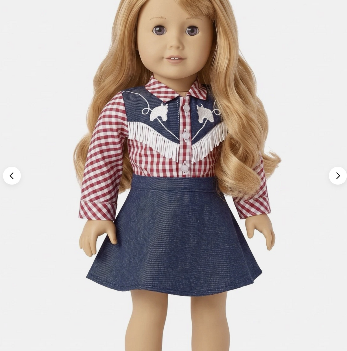 Plaid Fringe Shirt & Denim Skirt for 18'' Doll Maryellen Cowgirl Costume Outfit