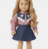 Plaid Fringe Shirt & Denim Skirt for 18'' Doll Maryellen Cowgirl Costume Outfit