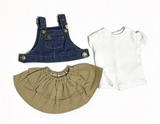 Denim Overall Top With White T-Shirt & Tiered Khaki Skirt FOR 18'' DOLL