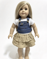 Denim Overall Top With White T-Shirt & Tiered Khaki Skirt FOR 18'' DOLL