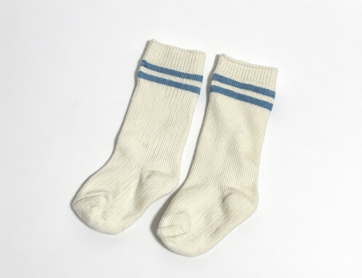 Cream Socks With Double Blue Stripes FOR 18'' DOLL