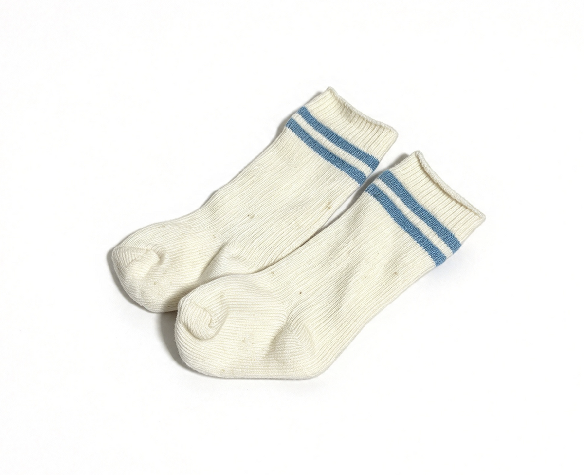 Cream Socks With Double Blue Stripes FOR 18'' DOLL