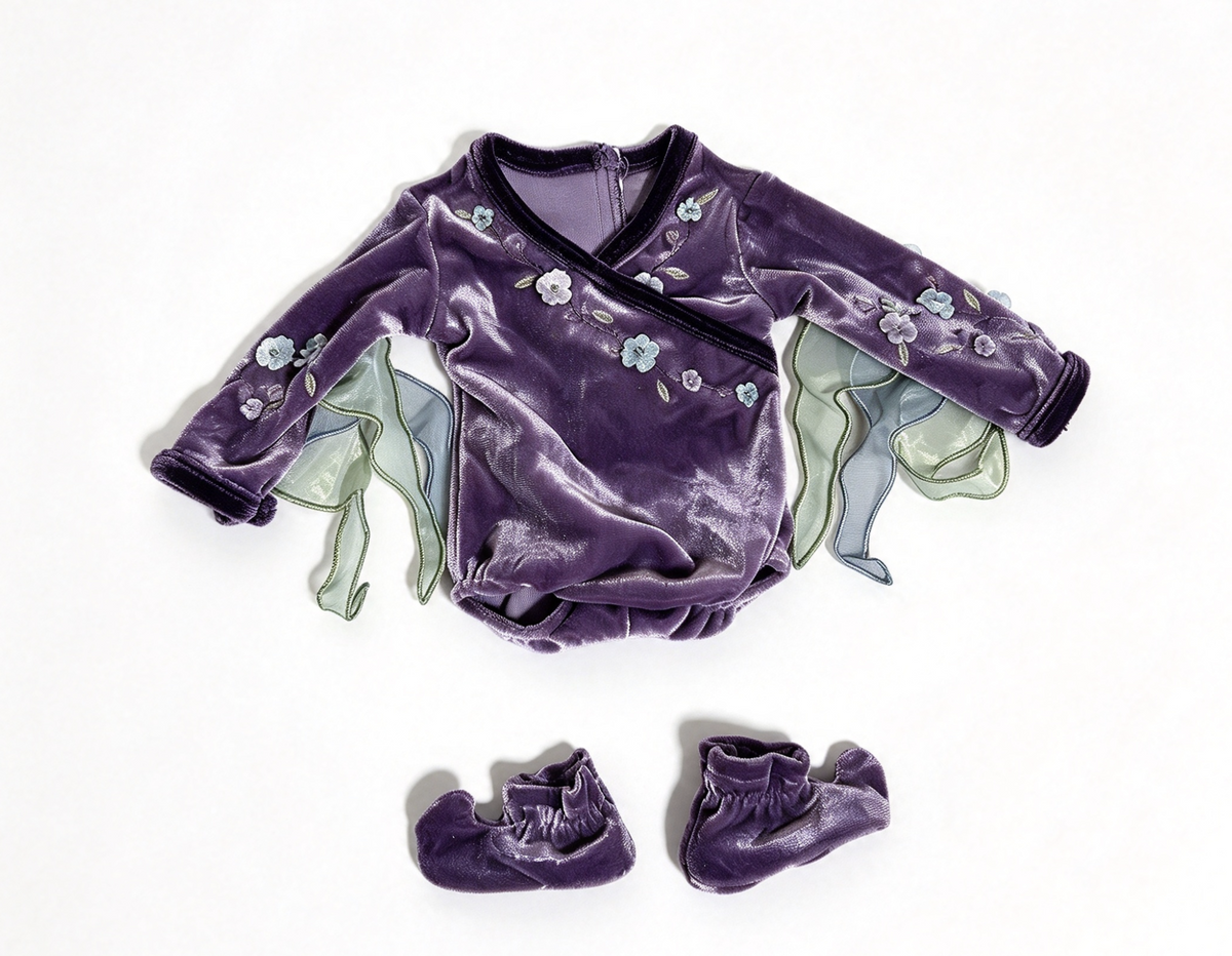 Purple Velvet Long Sleeve Jumpsuit & Shoes for 18'' Doll Wood Fairy Costume