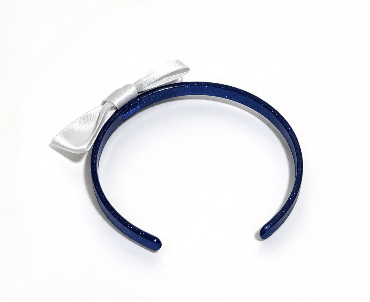 Navy Blue Glitter Silver Bow Headband Accessory For 14.5'' Doll Daily & Party Dress Up Play