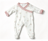 Floral Footed Sleeper White Pink Ruffle Pajamas FOR 15'' Doll