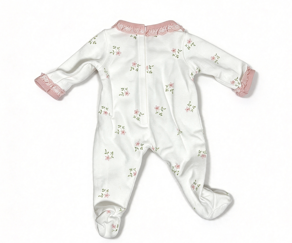 Floral Footed Sleeper White Pink Ruffle Pajamas FOR 15'' Doll