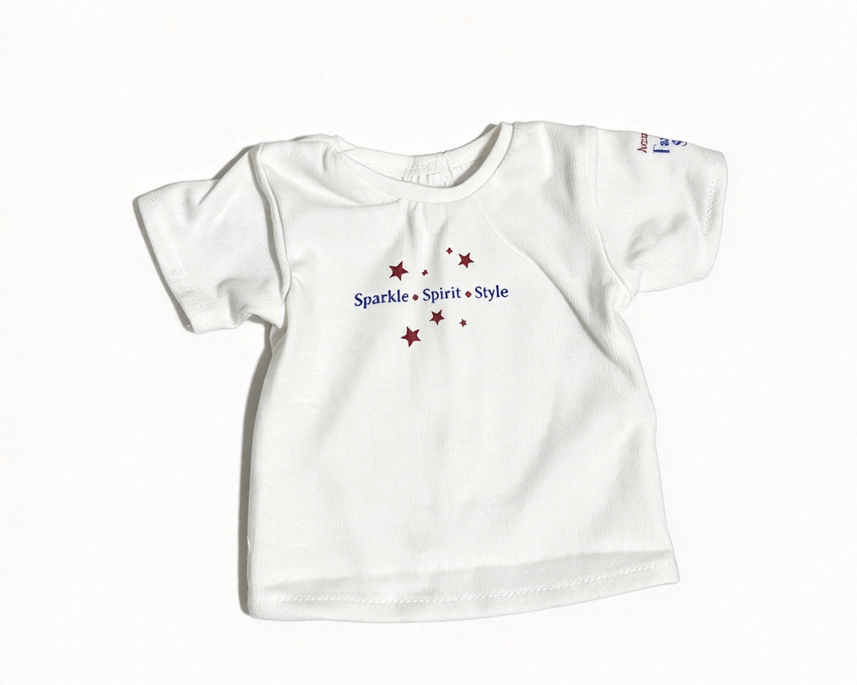 White Short Sleeve T-Shirt With Sparkle Spirit Style Star Print FOR 18'' Doll