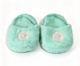 Green Fuzzy Slippers With Embroidered Flower FOR 18'' DOLL