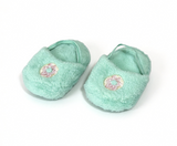 Green Fuzzy Slippers With Embroidered Flower FOR 18'' DOLL