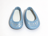 Light Blue Flat Shoes With Silver Floral Print FOR 18'' DOLL