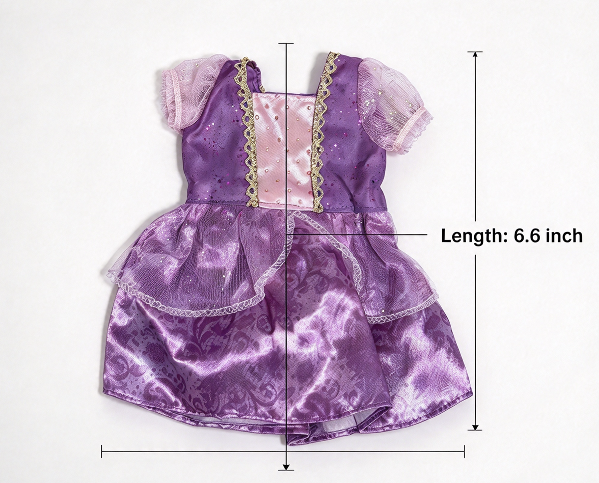Purple Pink Glitter Puff Sleeve Princess Dress FOR 14'' DOLL
