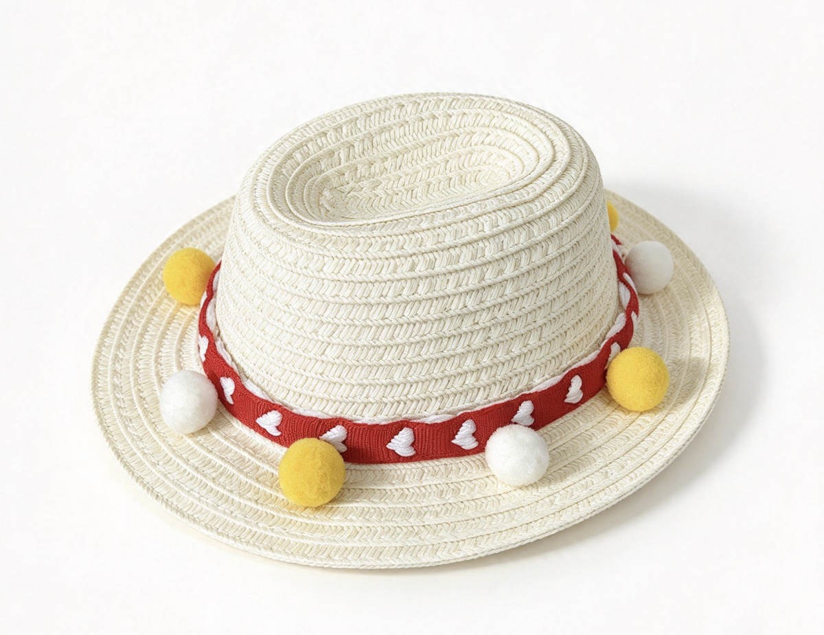 Pom Pom Straw Hat FOR 18'' Doll Summer Accessory