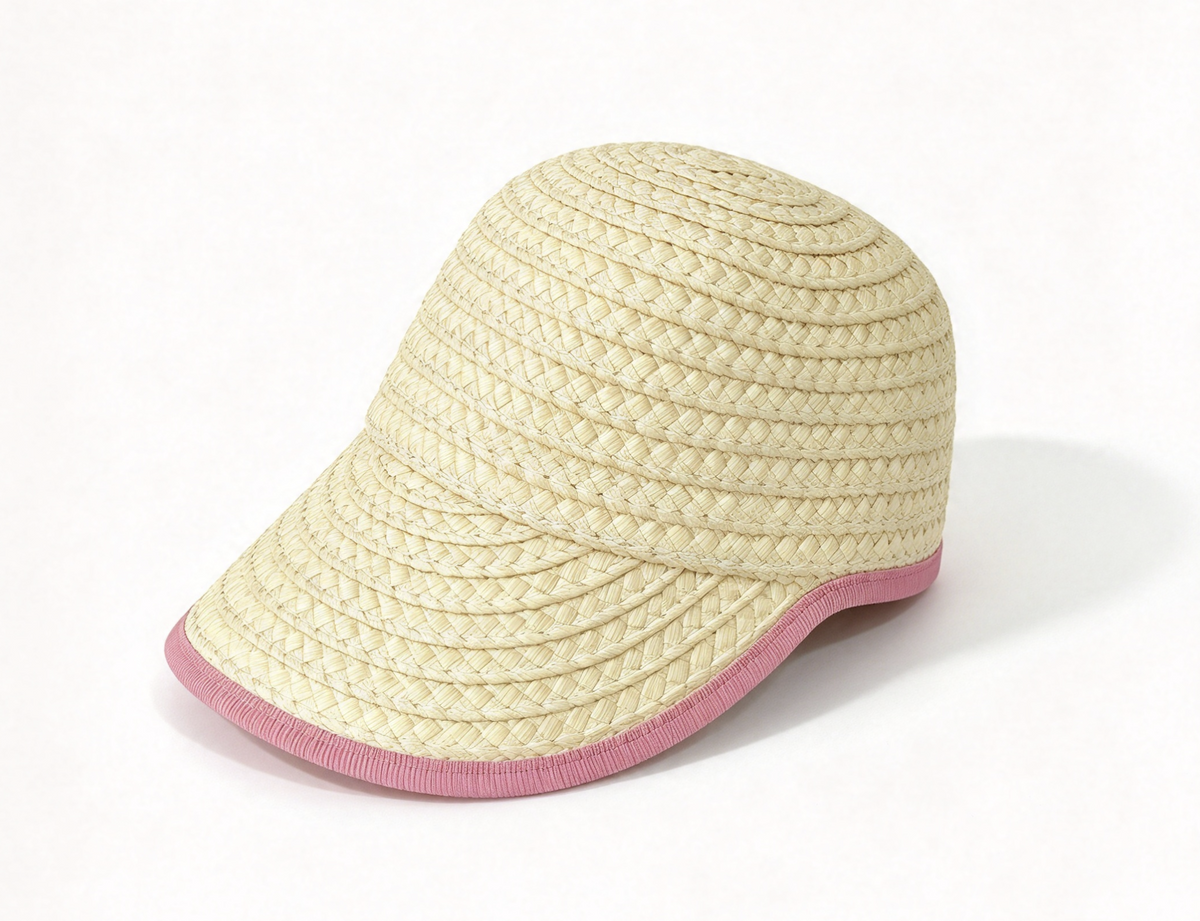 Beige Straw Cap With Pink Edge Trim FOR 18'' Doll Hat Accessory