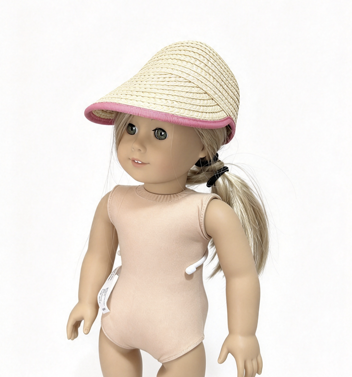 Beige Straw Cap With Pink Edge Trim FOR 18'' Doll Hat Accessory