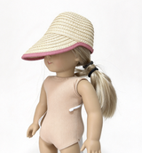 Beige Straw Cap With Pink Edge Trim FOR 18'' Doll Hat Accessory
