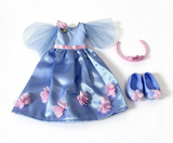 Light Blue Flower Princess Dress set FOR 14.5'' DOLL Fairy Tale Florals Outfit