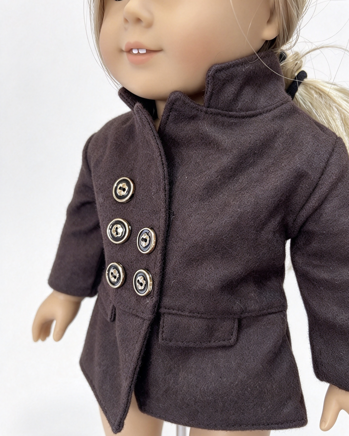 Dark Brown Double Breasted Stand Collar Wool Coat FOR 18'' DOLL
