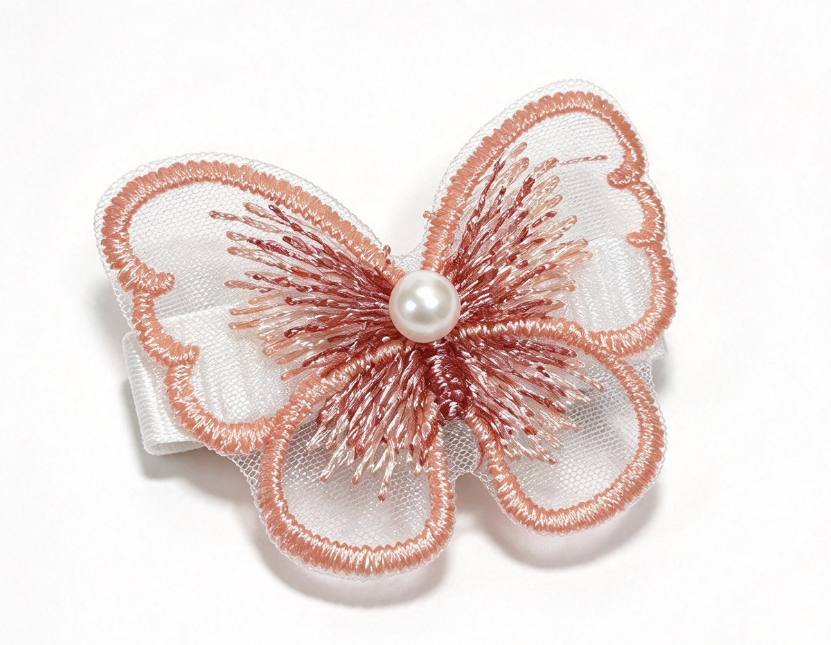 Dusty Pink Lace Butterfly Pearl Hair Clip FOR 18'' DOLL