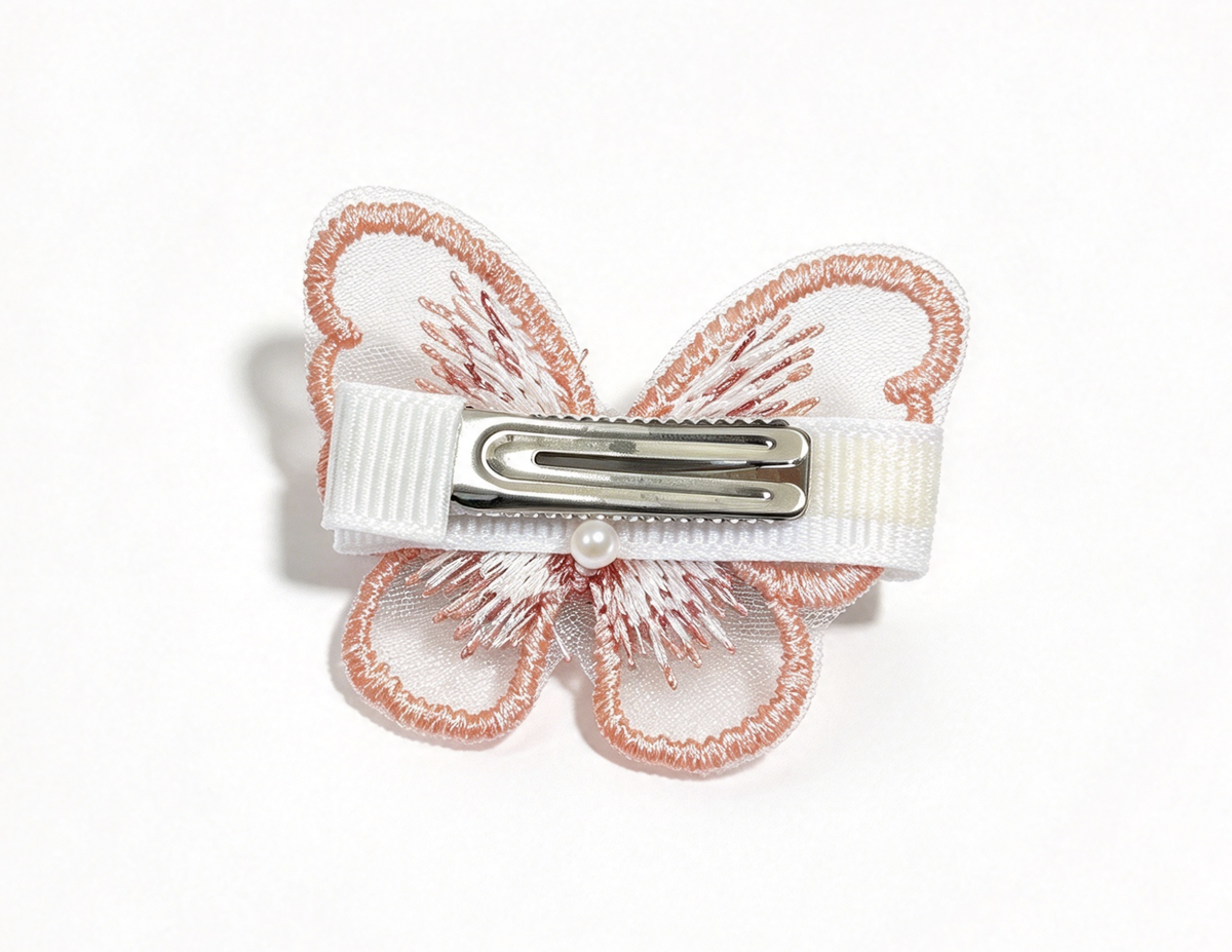 Dusty Pink Lace Butterfly Pearl Hair Clip FOR 18'' DOLL