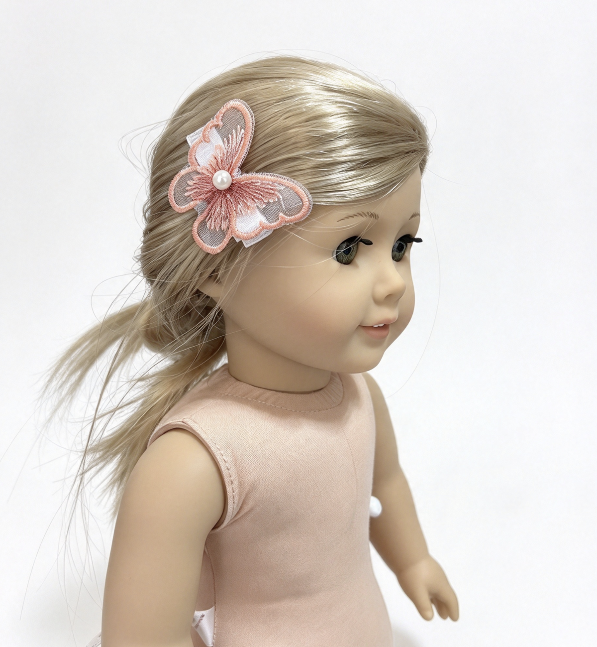 Dusty Pink Lace Butterfly Pearl Hair Clip FOR 18'' DOLL