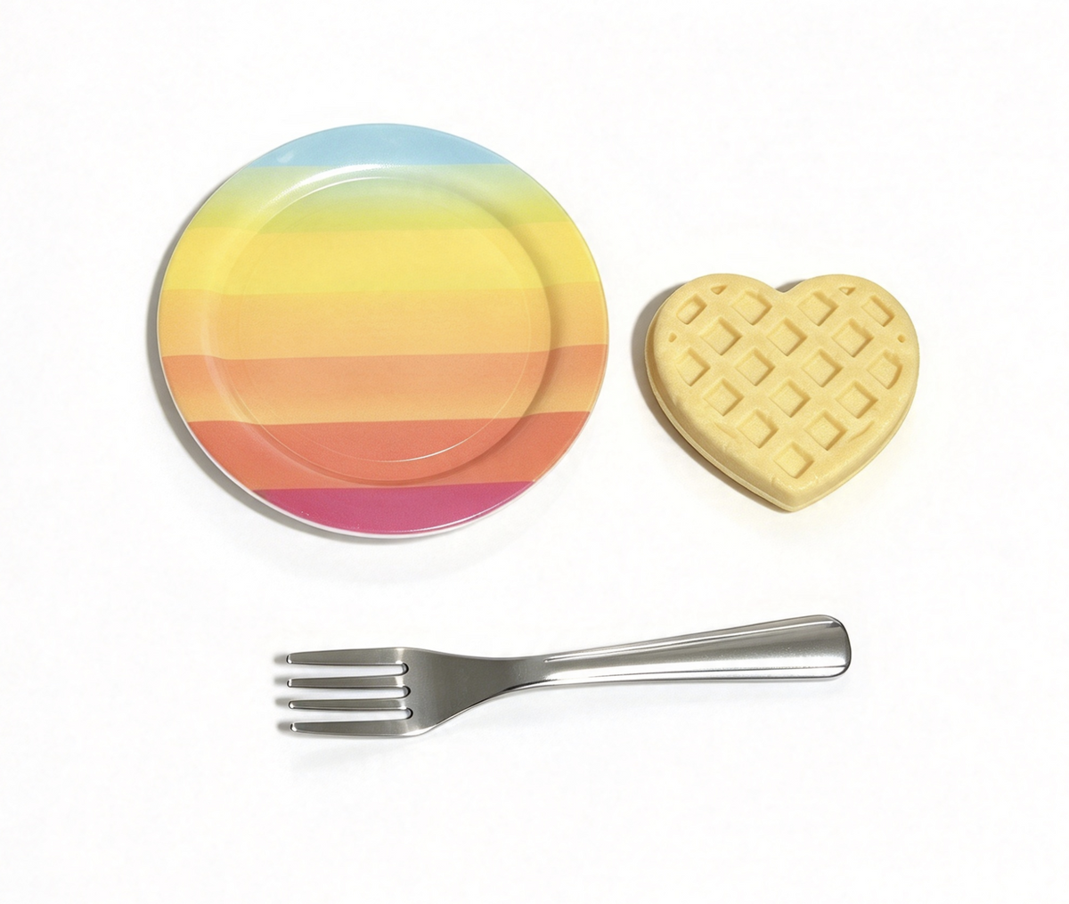 Heart Waffle With Rainbow Plate And Fork Set FOR 18'' DOLL
