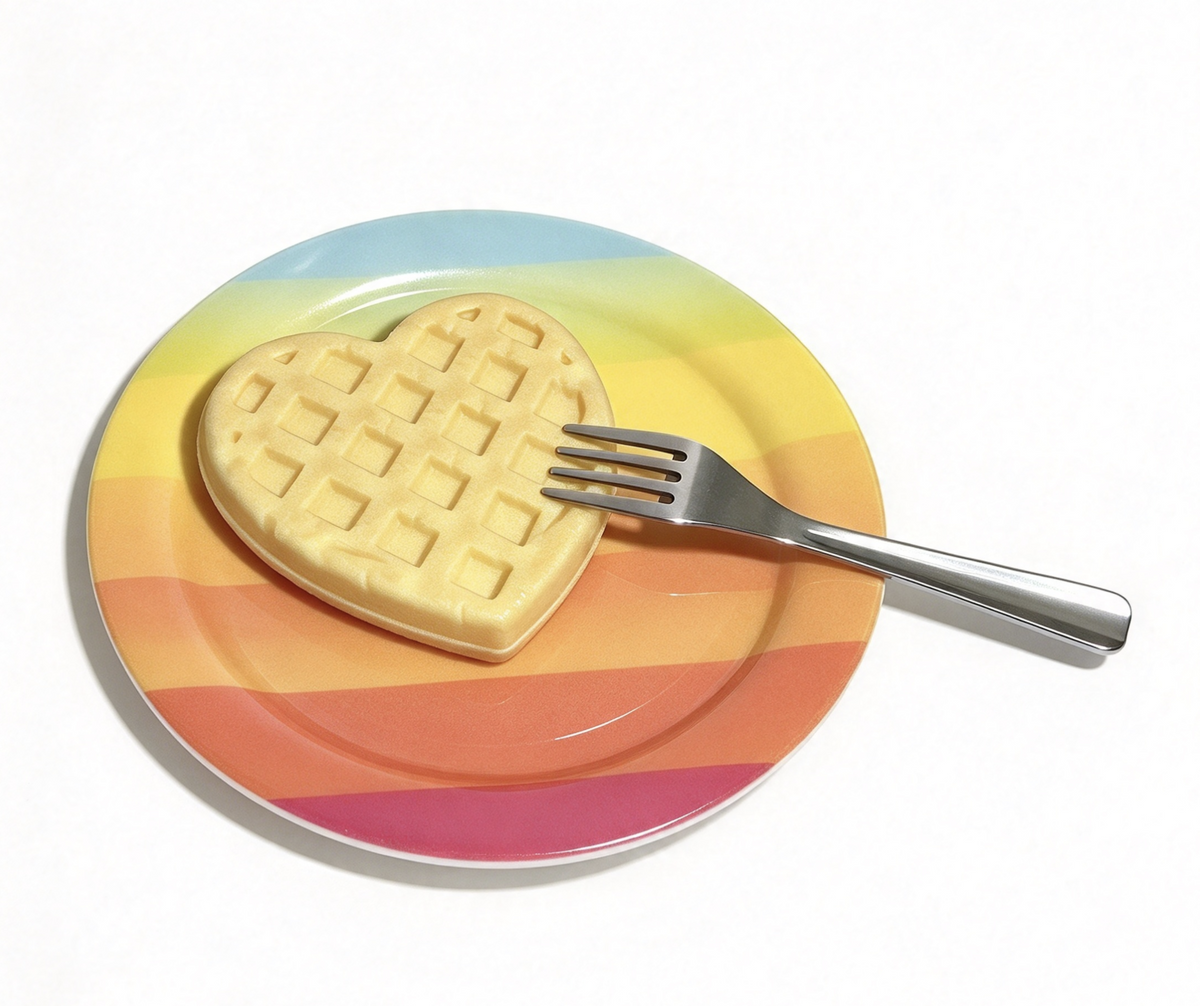Heart Waffle With Rainbow Plate And Fork Set FOR 18'' DOLL