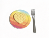 Heart Waffle With Rainbow Plate And Fork Set FOR 18'' DOLL