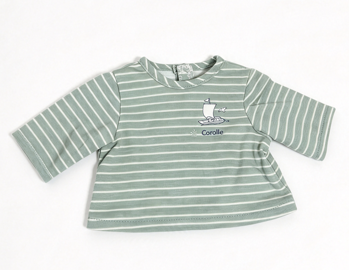 Green White Stripe Sailboat Print Long Sleeve Top FOR 14'' DOLL