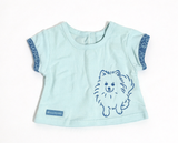 Light Blue Puppy Print Short Sleeve Top for 18'' doll T-shirt Pomeranian Pajamas Outfit