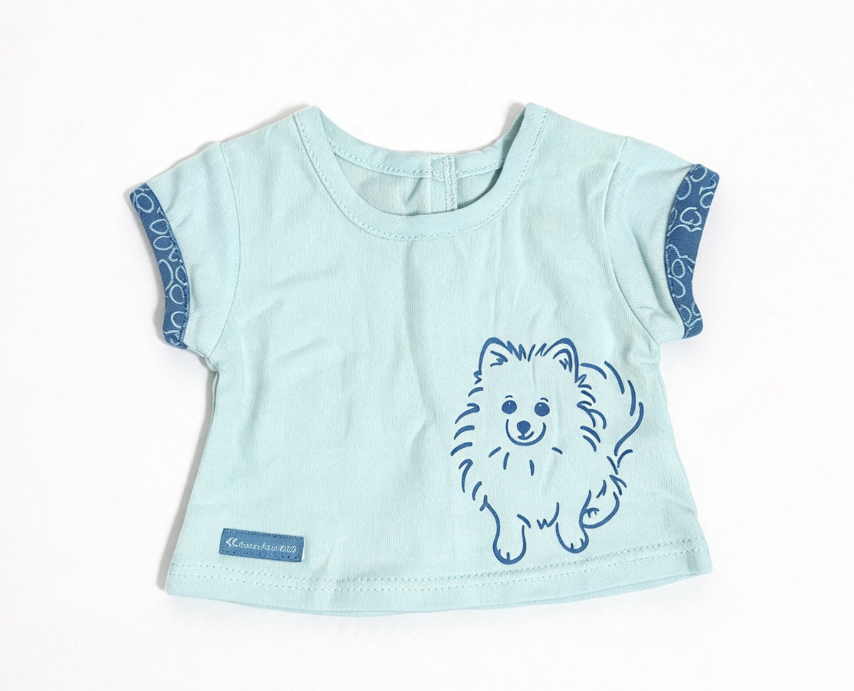 Light Blue Puppy Print Short Sleeve Top for 18'' doll T-shirt Pomeranian Pajamas Outfit