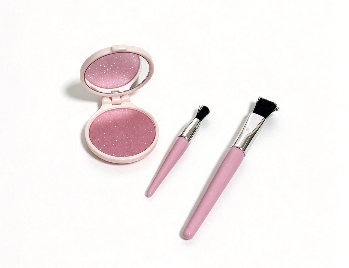 2Pcs Pink Faux Makeup Brush & Mirror Compact Set FOR 18'' DOLL Raquel Vintage Vanity