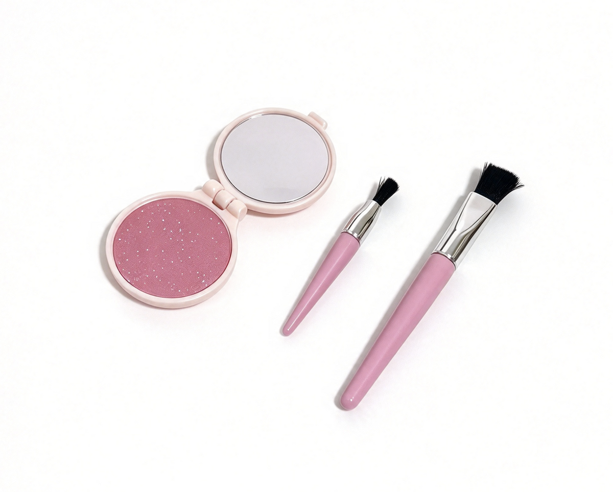 2Pcs Pink Faux Makeup Brush & Mirror Compact Set FOR 18'' DOLL Raquel Vintage Vanity