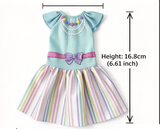 Light Blue Rainbow Stripe Bow Dress Fits 12'' Doll Clothes Outfit