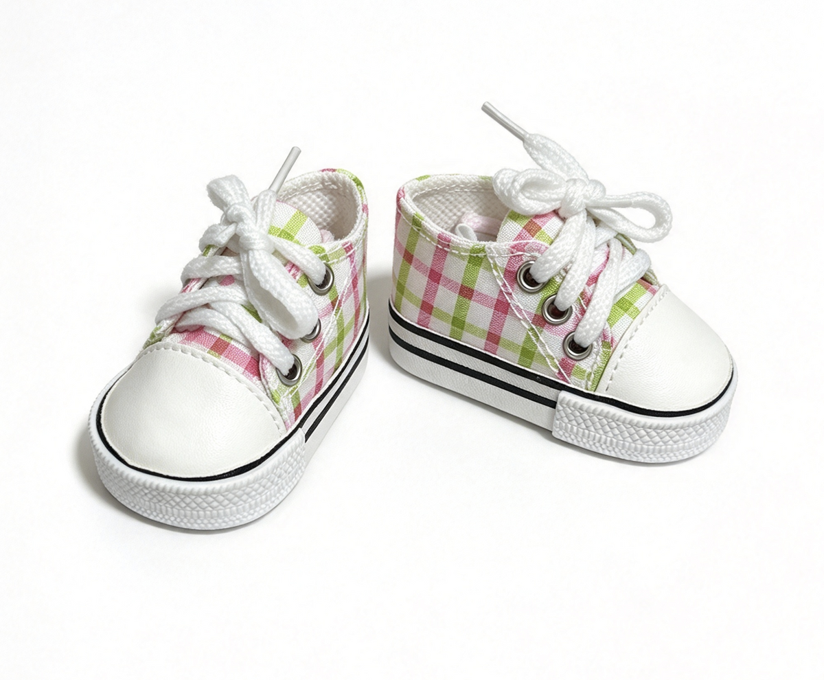 Pink Green Plaid Canvas Sneakers FOR 18'' DOLL Shoes