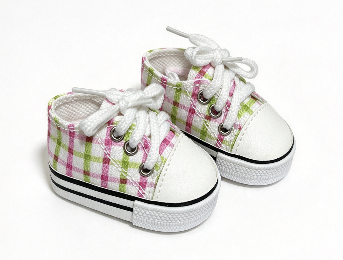 Pink Green Plaid Canvas Sneakers FOR 18'' DOLL Shoes