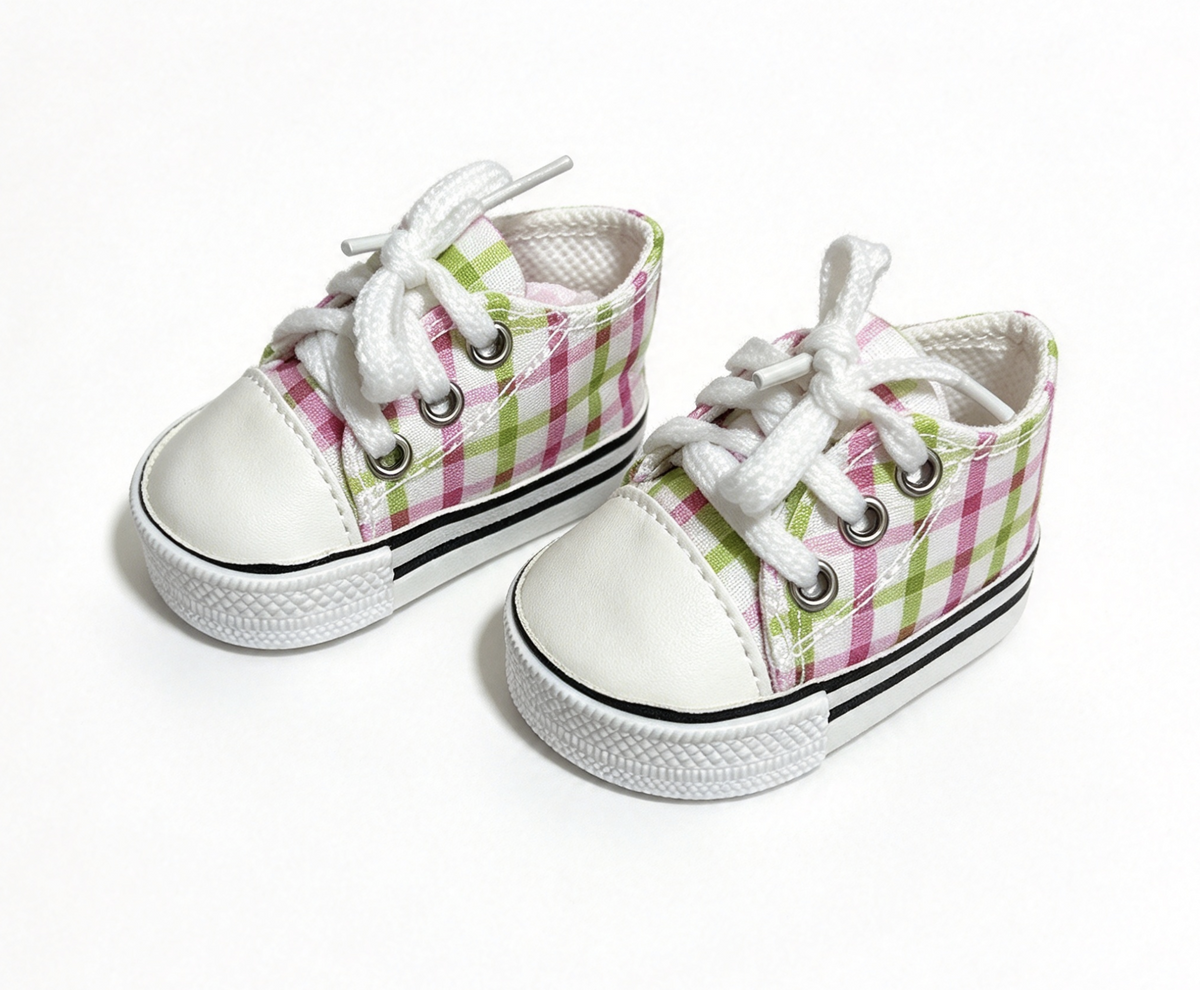 Pink Green Plaid Canvas Sneakers FOR 18'' DOLL Shoes
