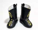 Black Cowboy Boots With Yellow Embroidery FOR 18'' DOLL Shoes