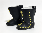 Black Cowboy Boots With Yellow Embroidery FOR 18'' DOLL Shoes