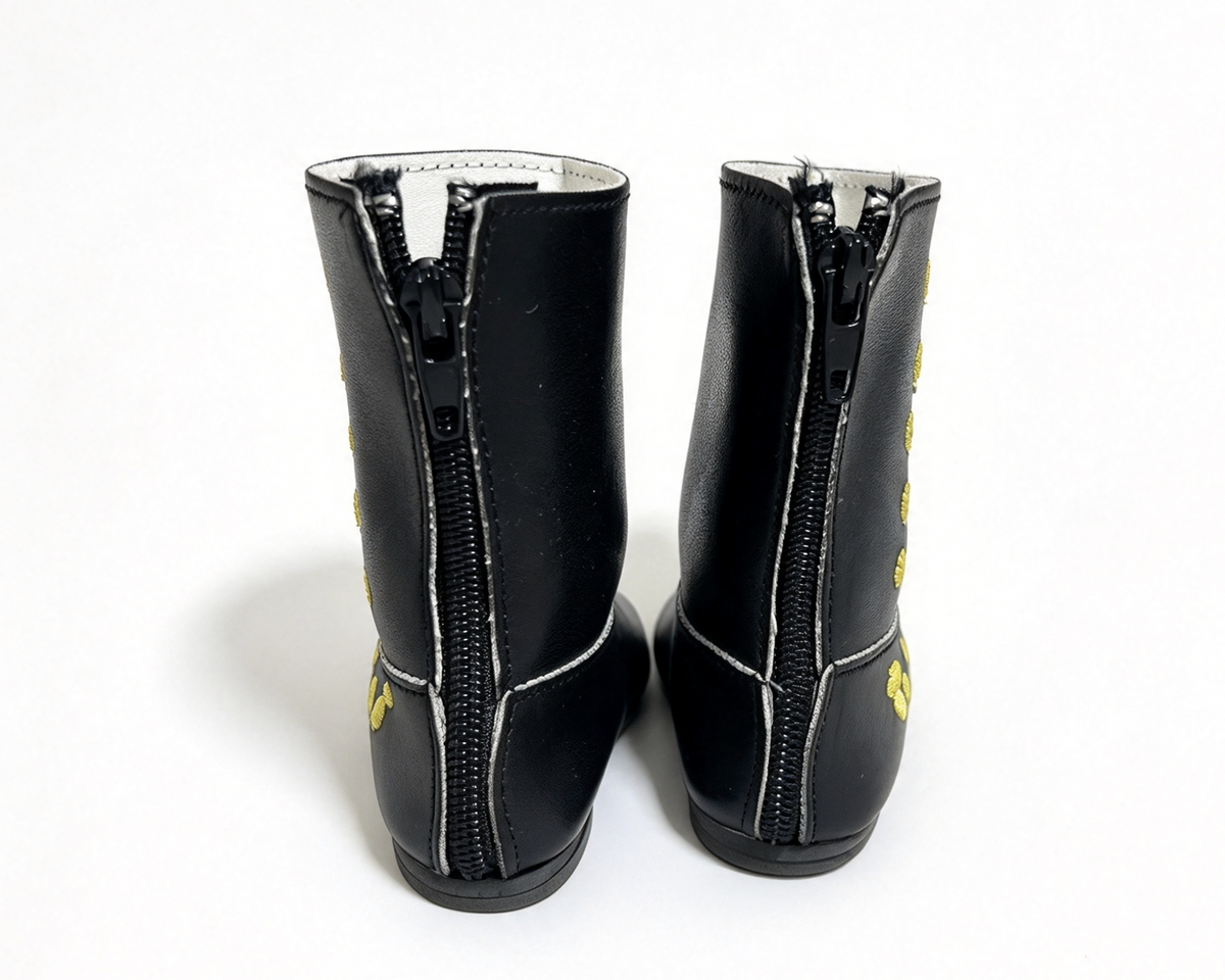 Black Cowboy Boots With Yellow Embroidery FOR 18'' DOLL Shoes