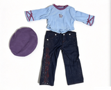 Blue Top & Glitter Jeans & Purple Beret Hat Outfit FOR 18'' DOLL