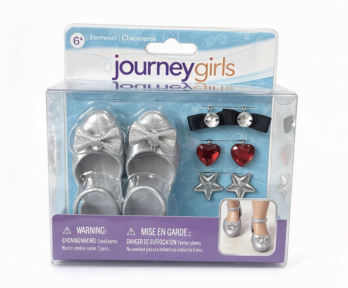 Journey Girls Silver Mary Jane Doll Shoes with Interchangeable Shoe Clips FOR 18'' DOLL