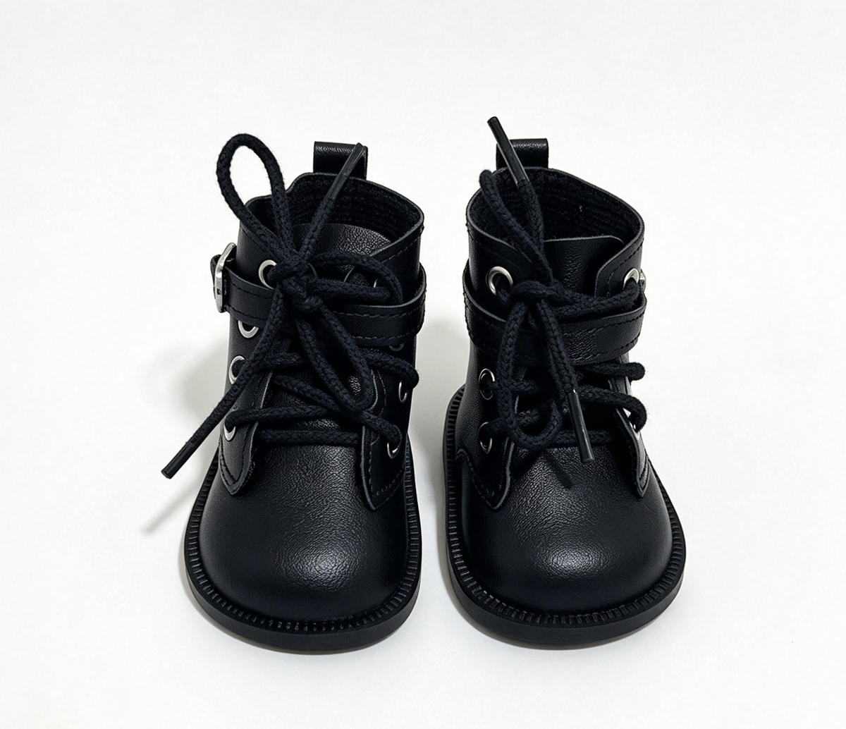 Black Faux Leather Lace Up Buckle Boots FOR 18'' DOLL Shoes