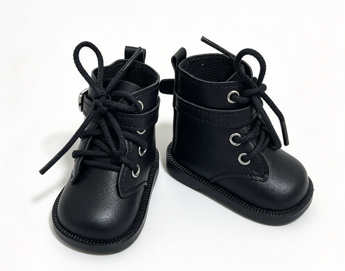 Black Faux Leather Lace Up Buckle Boots FOR 18'' DOLL Shoes