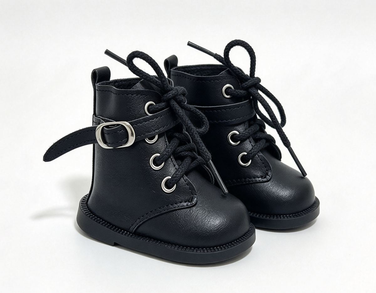 Black Faux Leather Lace Up Buckle Boots FOR 18'' DOLL Shoes