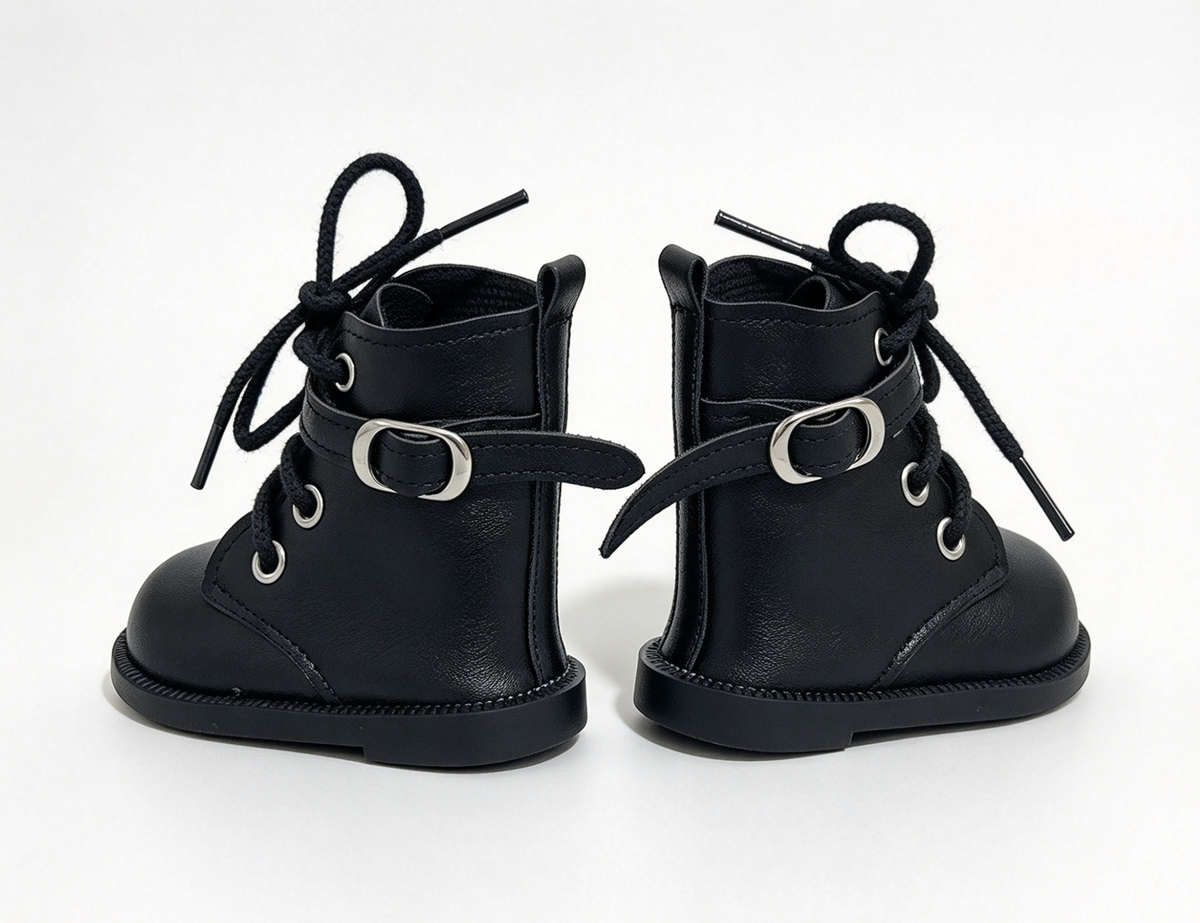 Black Faux Leather Lace Up Buckle Boots FOR 18'' DOLL Shoes