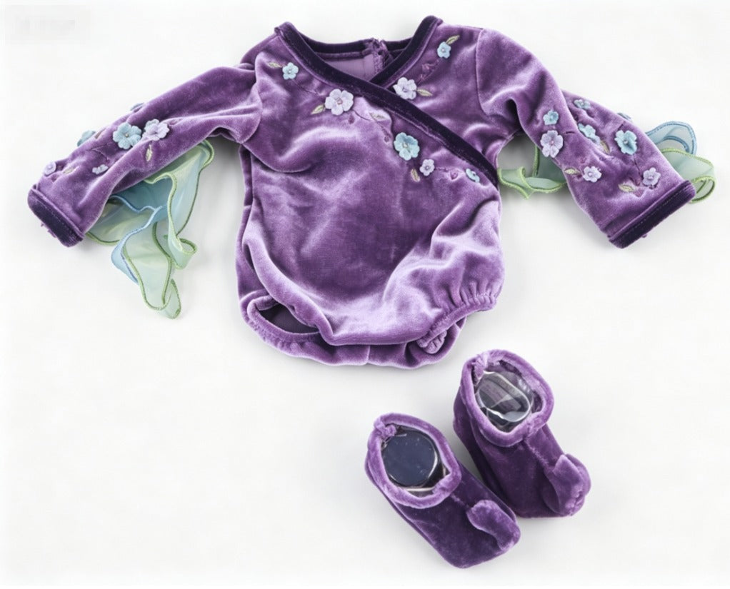 Purple Velvet Long Sleeve Jumpsuit With Matching Velvet Shoes Outfit Set for 18 Inch Girl Doll Fairy Pretend Play Costume
